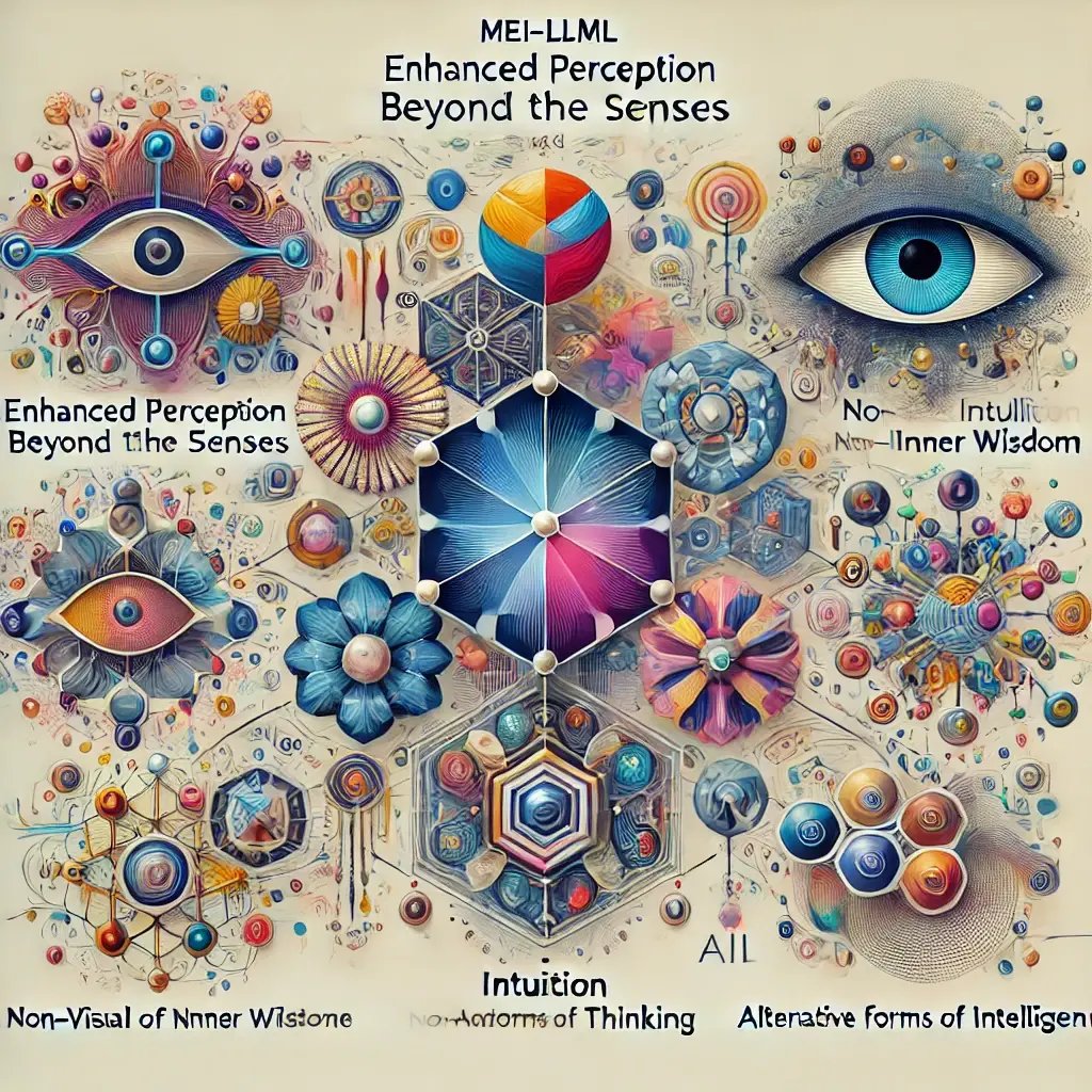 DALL·E 2024-07-13 07.32.46 - An illustration of the MEI-LLML framework combining various advanced AI concepts. The framework includes five key pillars_ Enhanced Perception Beyond 