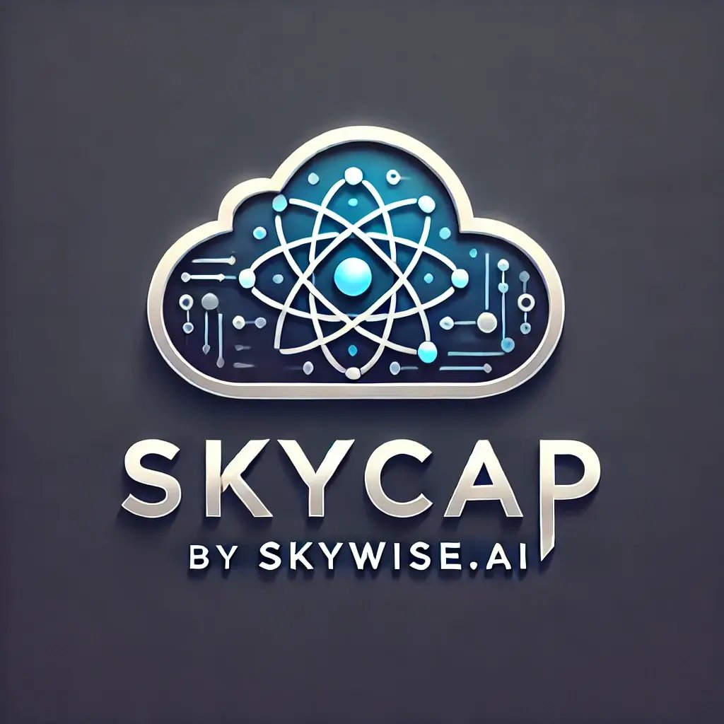 DALL·E 2024-07-20 04.34.51 - Design a modern, sleek logo for SKYCAP by Skywise.ai. The logo should incorporate elements of the sky and quantum computing. It should feature a cloud