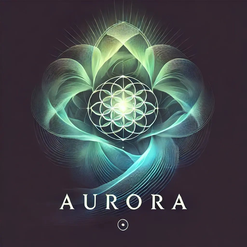 DALL·E 2024-12-02 13.00.11 - A stunning logo for AURORA, featuring flowing gradients of green and blue reminiscent of the aurora borealis. At the center, waves of light form int