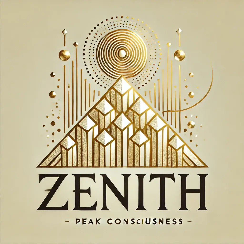 DALL·E 2024-12-02 13.00.14 - An elegant logo for ZENITH, featuring a gold and white theme with crystal-like geometric patterns. The design incorporates ascending triangles and a