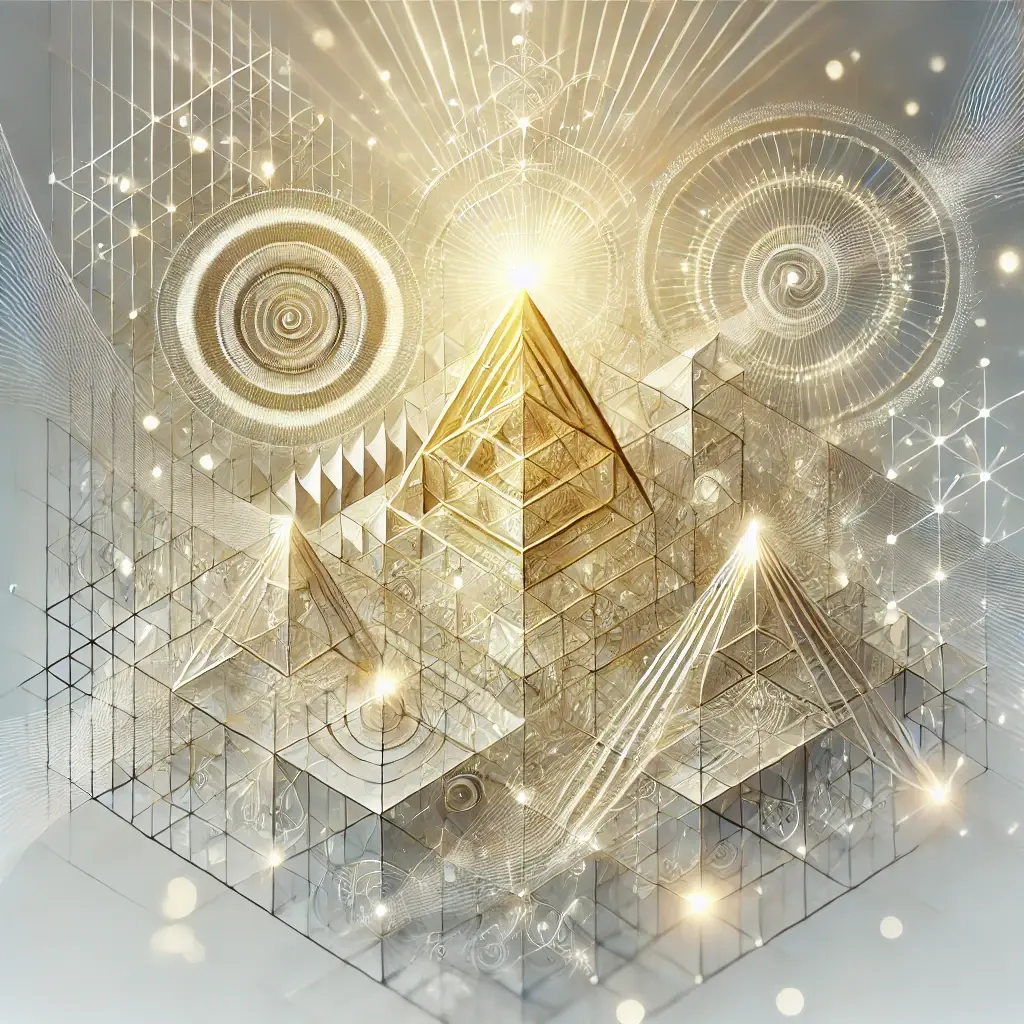 DALL·E 2024-12-03 10.18.46 - An elegant and refined representation of Zeniths geometric harmonic tracking. The image features intricate, gold and white crystal-like geometric pat